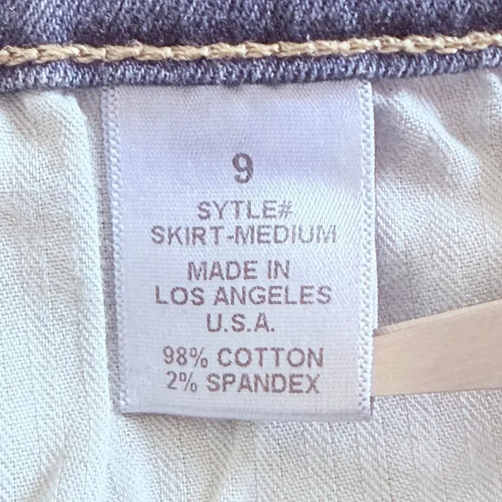 Denim pencil skirt. Stretch denim Junior size 9 cotton spandex midi 28” length.